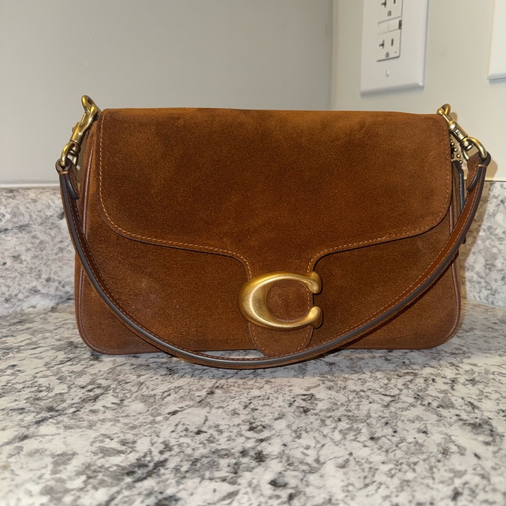 Coach Tabby Suede Shoulder/ Crossbody Bag with Gold Hardware